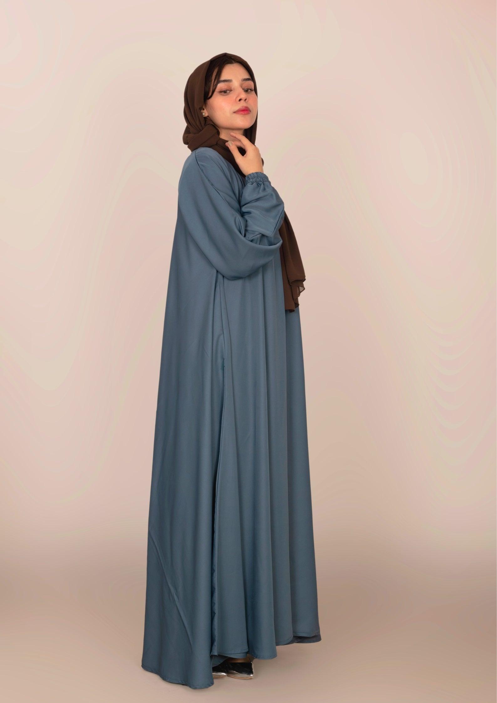 Imported Korean Nida Umbrella Cut Maxi Abaya 200 Inches Flare - Mist Blue