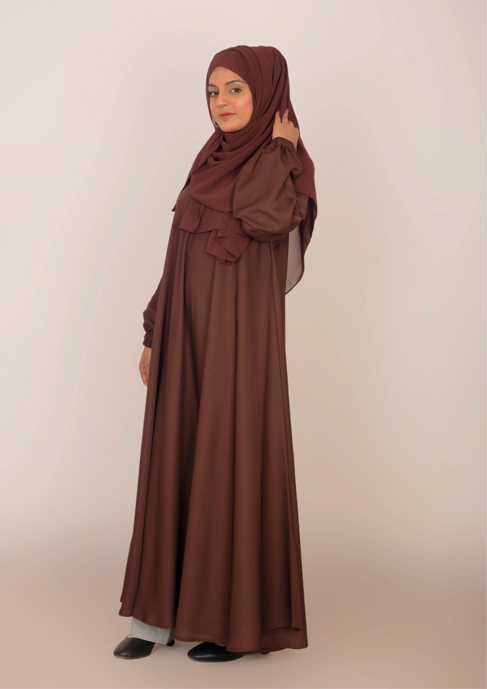 Imported Korean Nida Umbrella Cut Maxi Abaya 200 Inches Flare - Cork