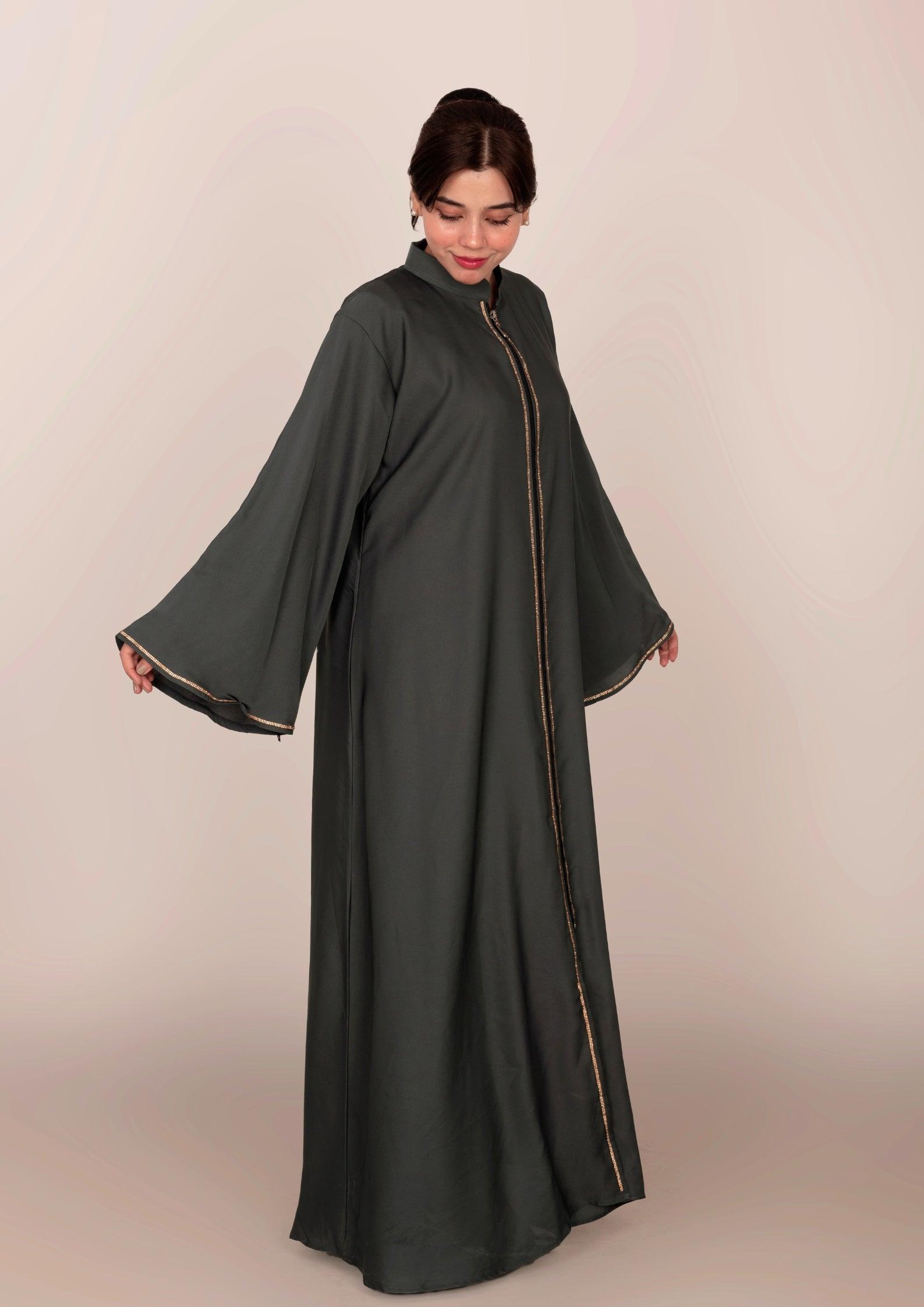 Imported Korean Nida Open Abaya With Zip – Charcoal Grey