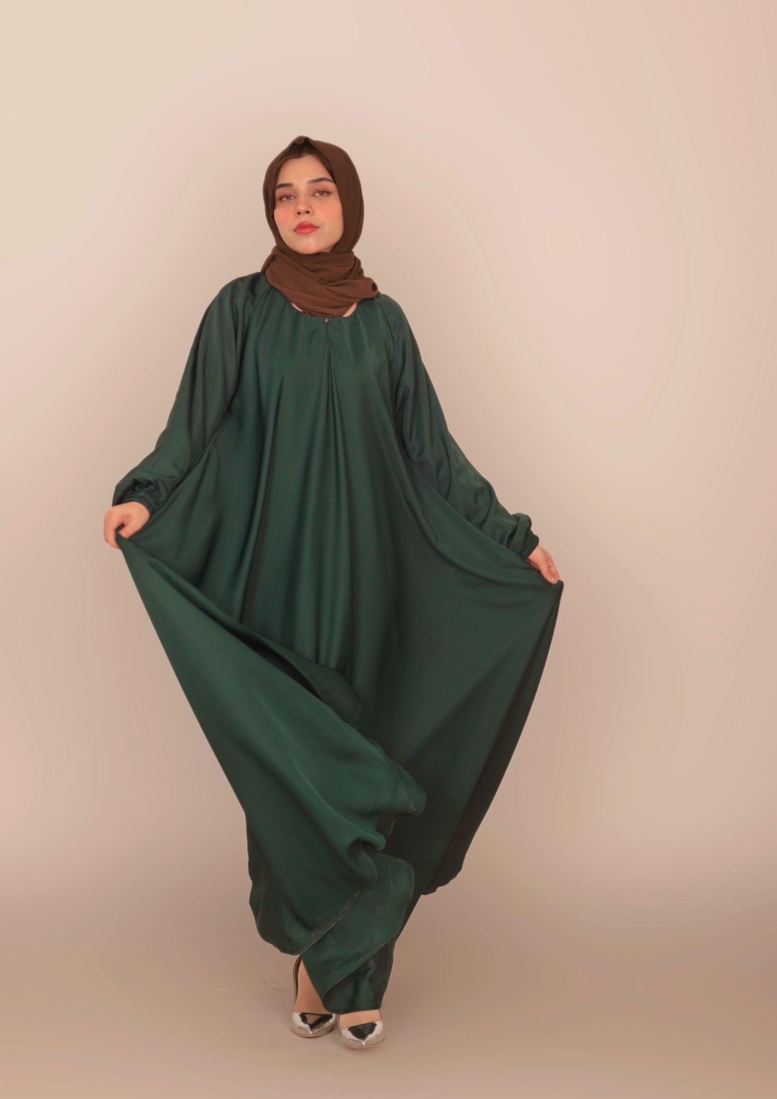 Imported Korean Nida Umbrella Cut Maxi Abaya 200 Inches Flare - Dark Jungle Green