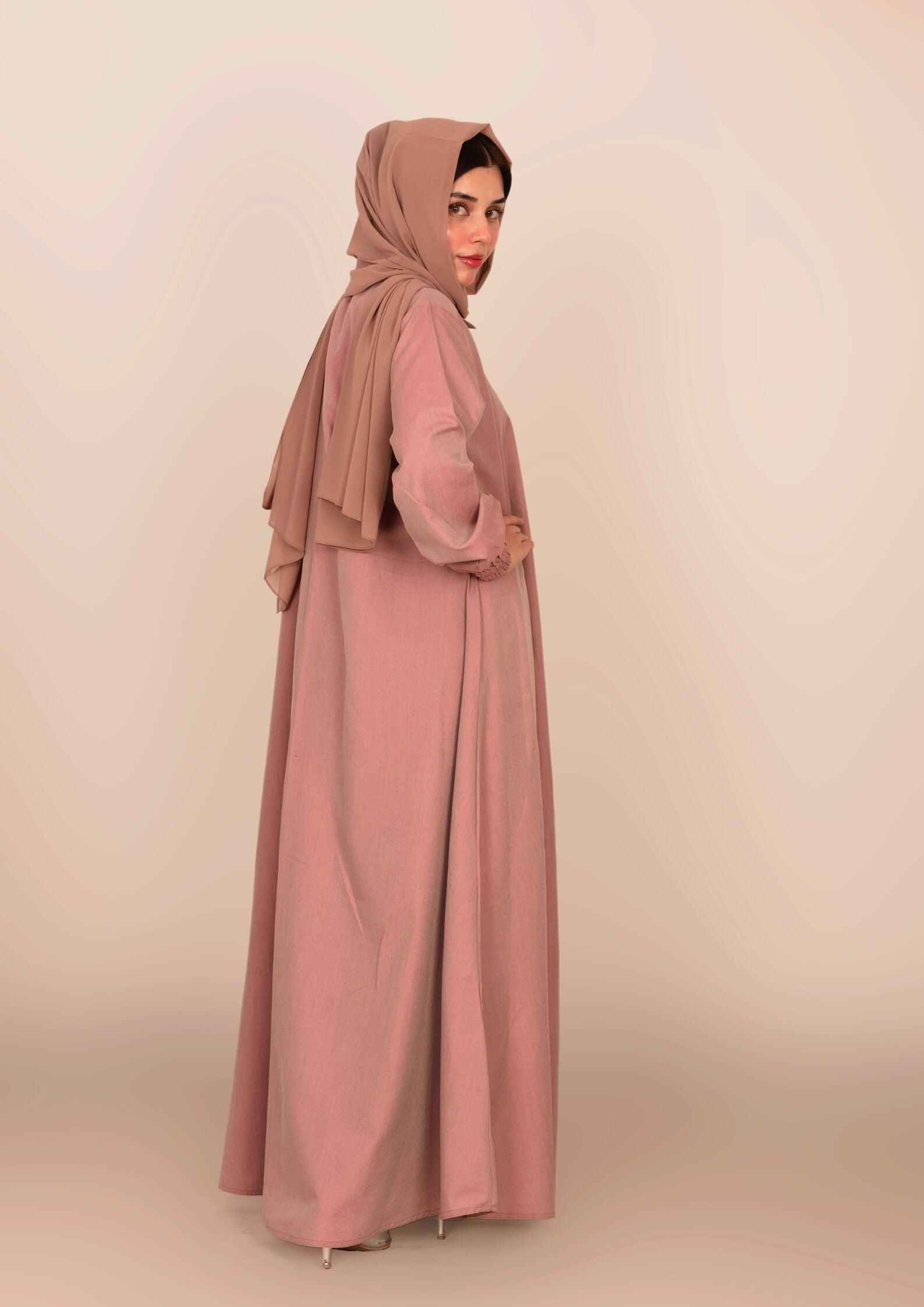 Imported Winter Based Coat Style Open Abaya - Brandy Rose