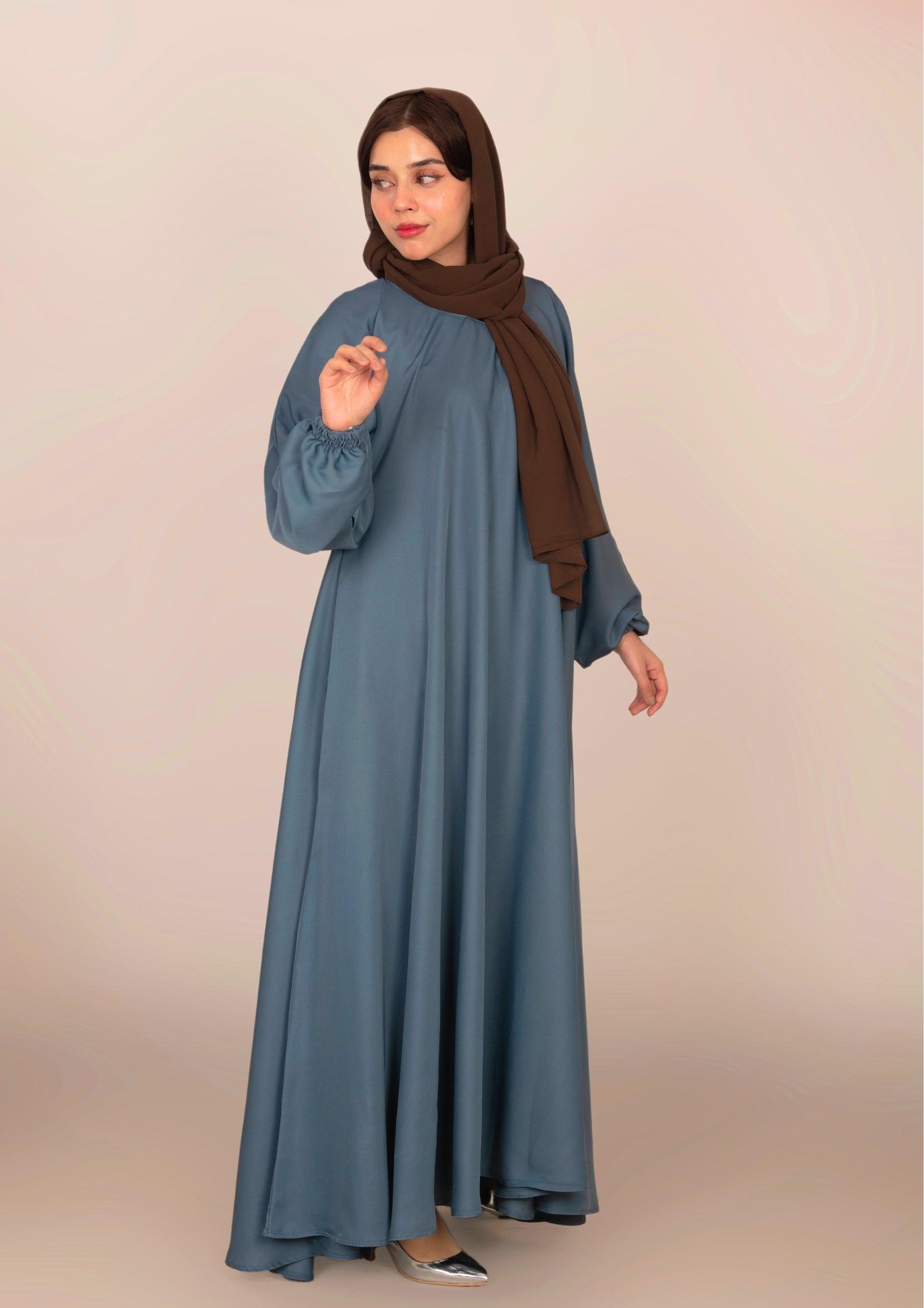 Imported Korean Nida Umbrella Cut Maxi Abaya 200 Inches Flare - Mist Blue