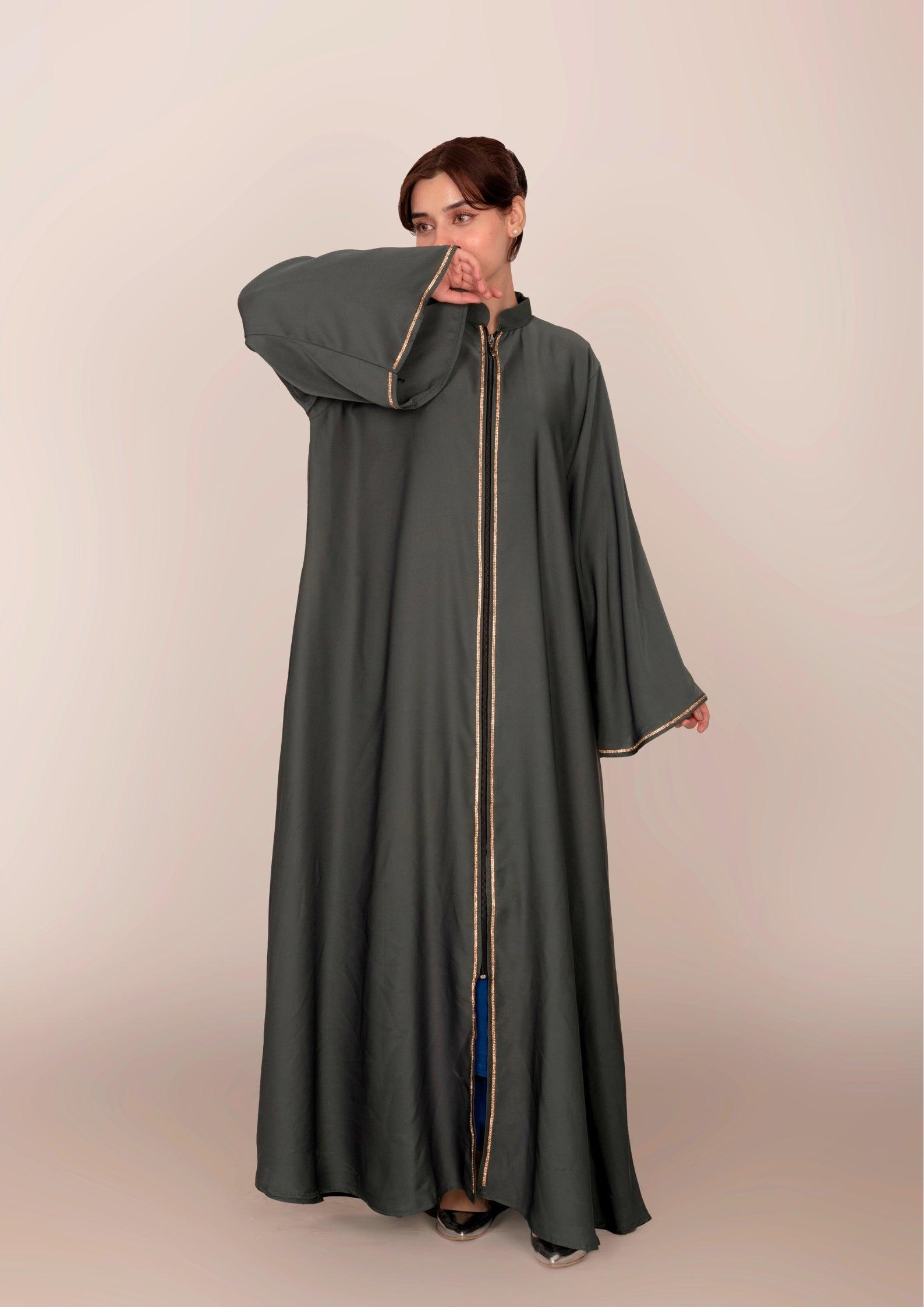 Imported Korean Nida Open Abaya With Zip – Charcoal Grey