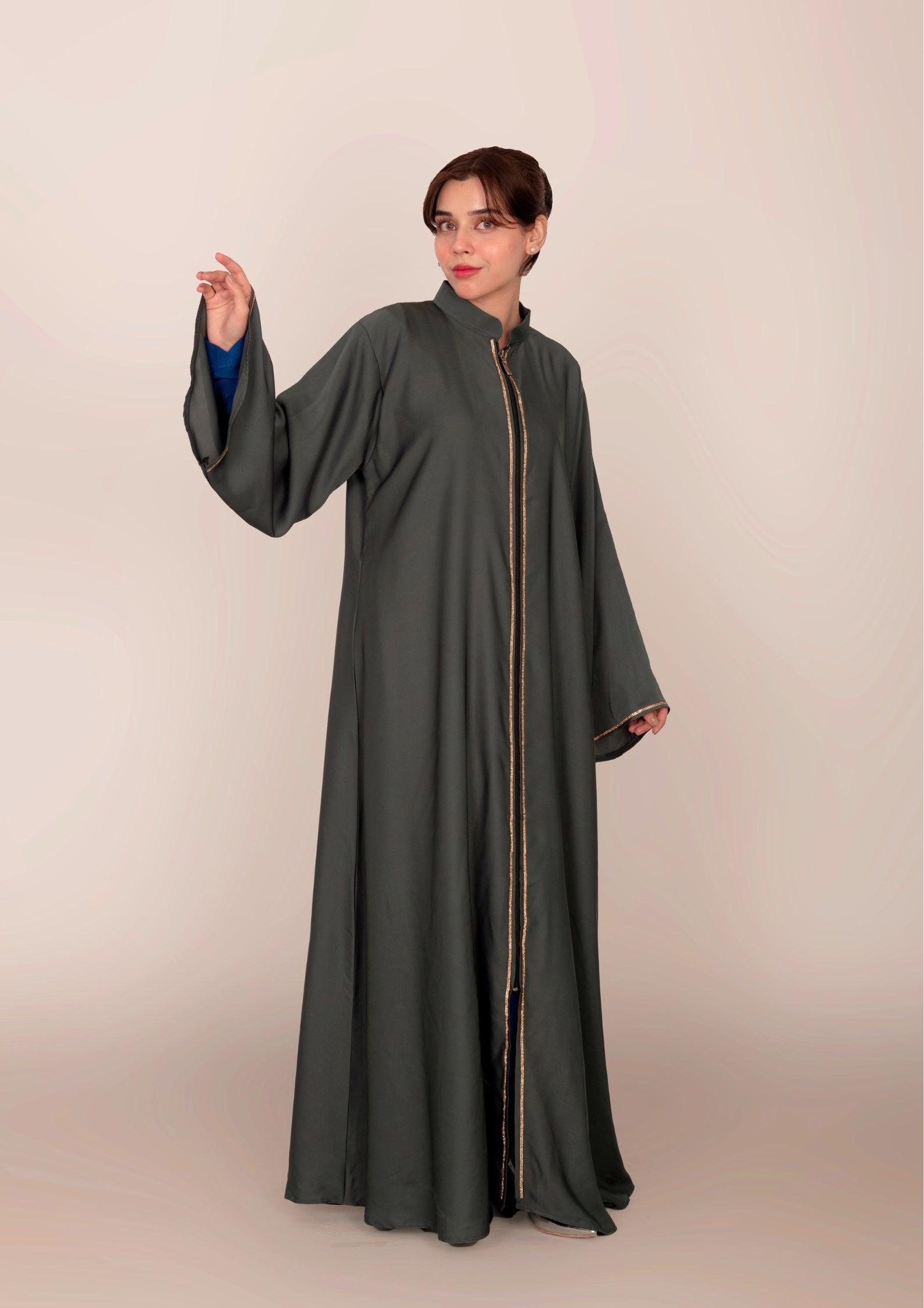 Imported Korean Nida Open Abaya With Zip – Charcoal Grey