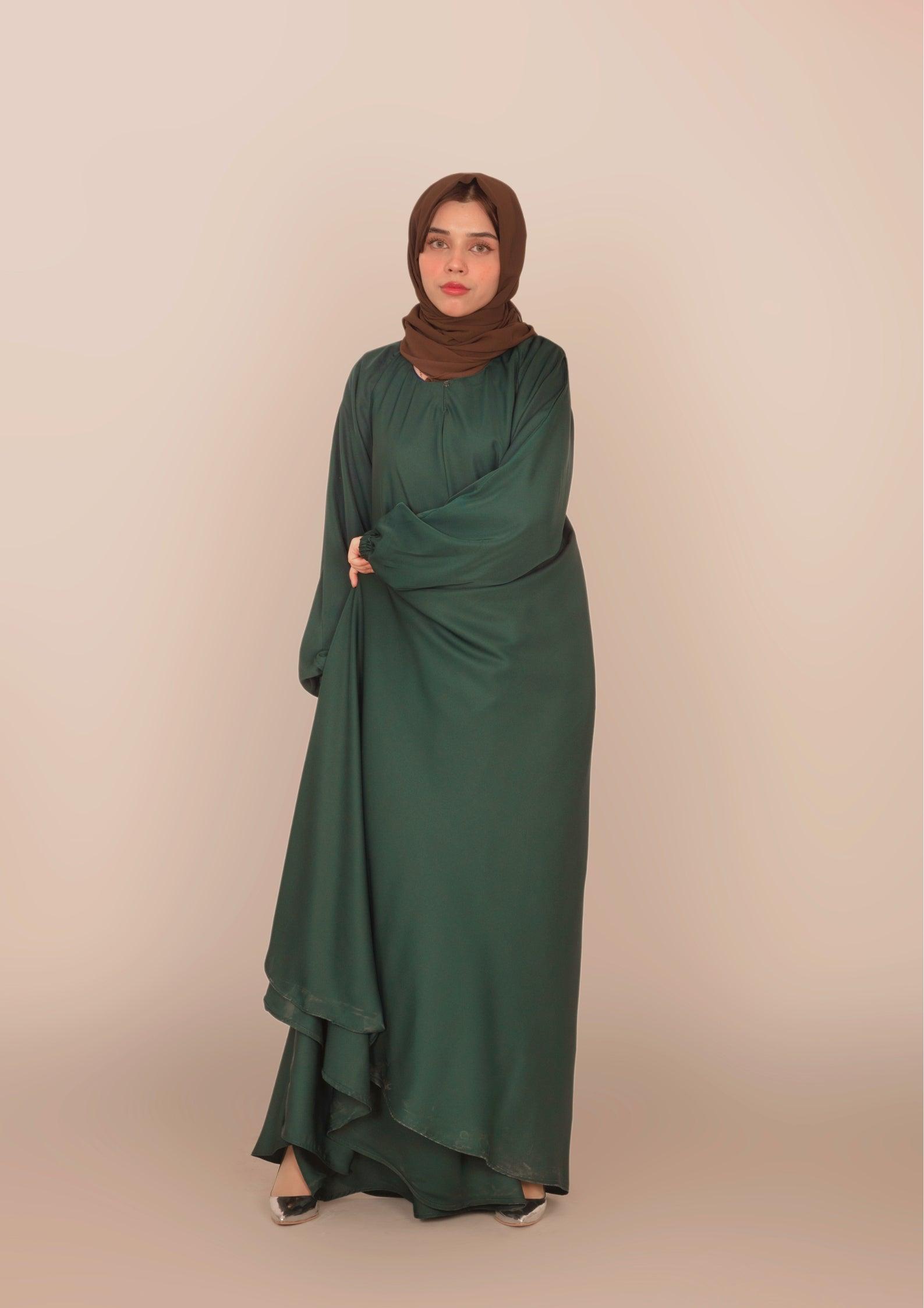 Imported Korean Nida Umbrella Cut Maxi Abaya 200 Inches Flare - Dark Jungle Green