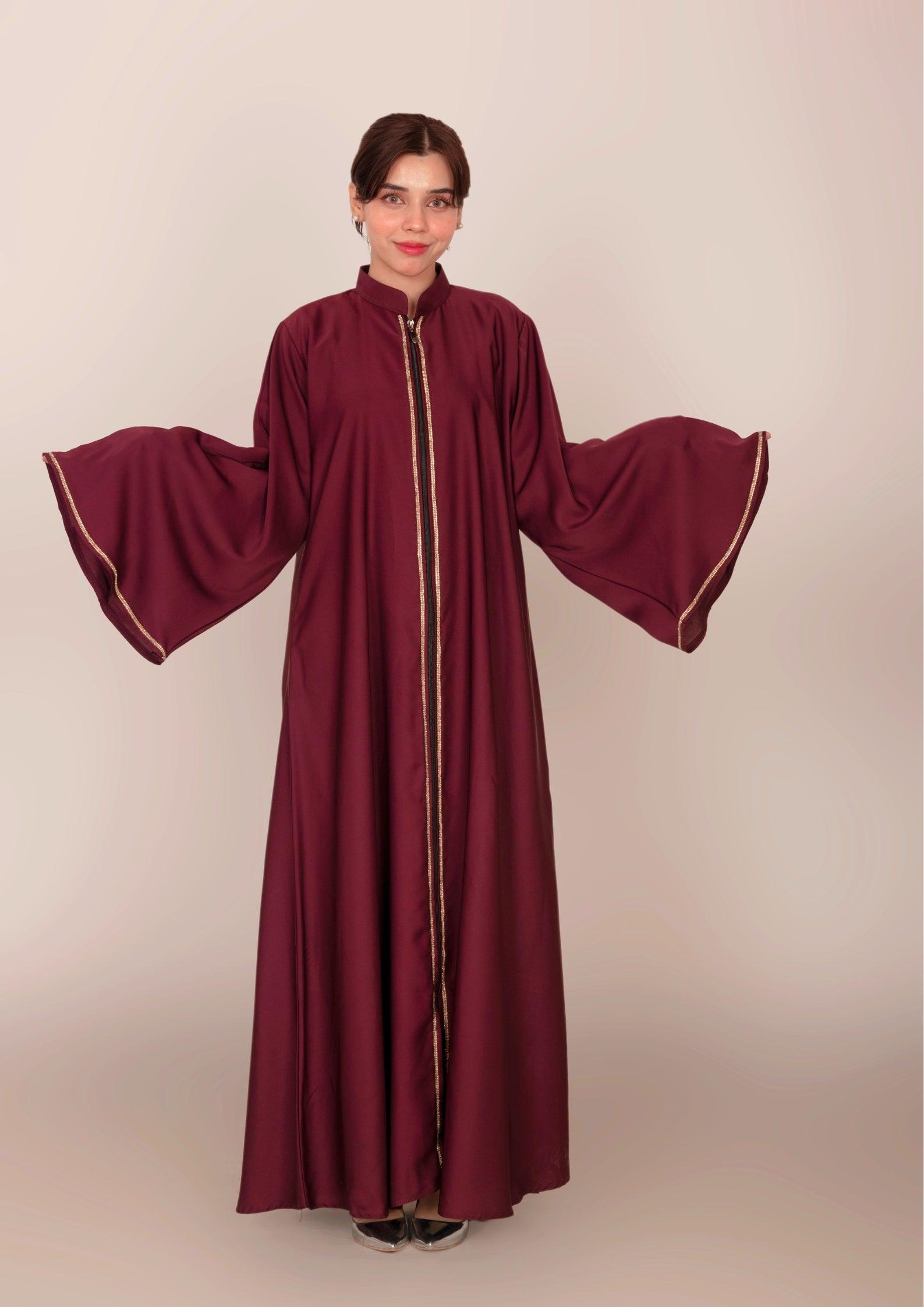 Imported Korean Nida Open Abaya With Zip – Maroon Oak