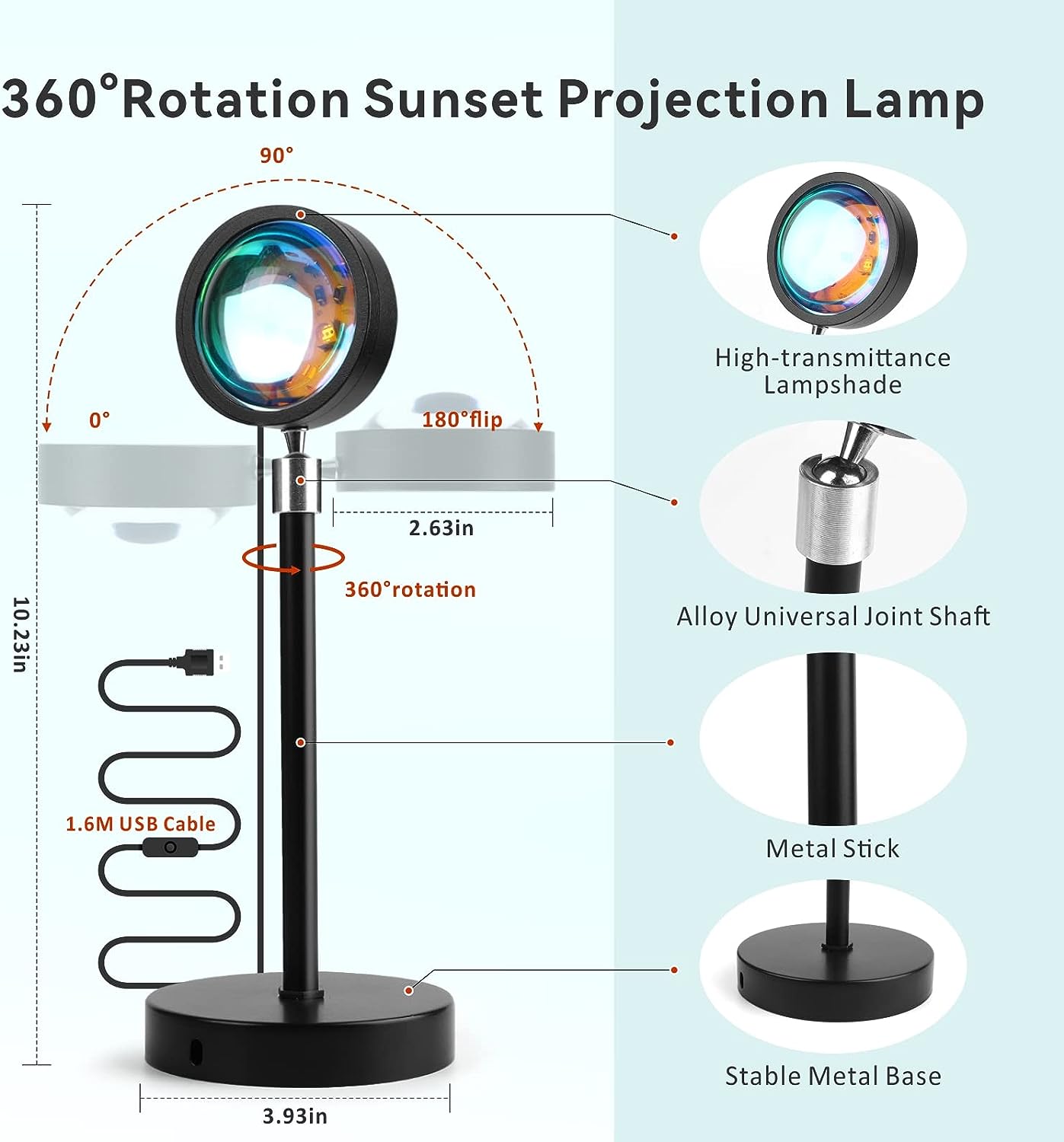 360° Rotatable Sunset Lamp, Baytion RGB 16 Colors & 4 Modes Remote LED Sunset Light