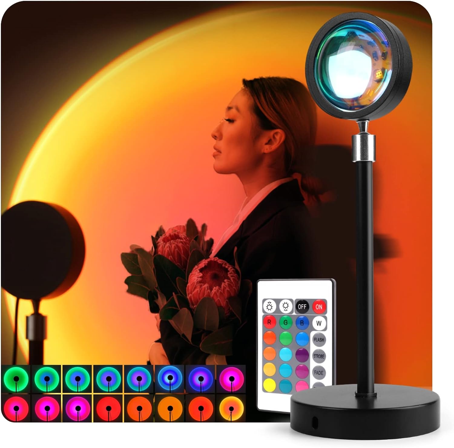 360° Rotatable Sunset Lamp, Baytion RGB 16 Colors & 4 Modes Remote LED Sunset Light