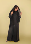 Imported Korean Nida Abaya With Chiffon Open Panel - Black