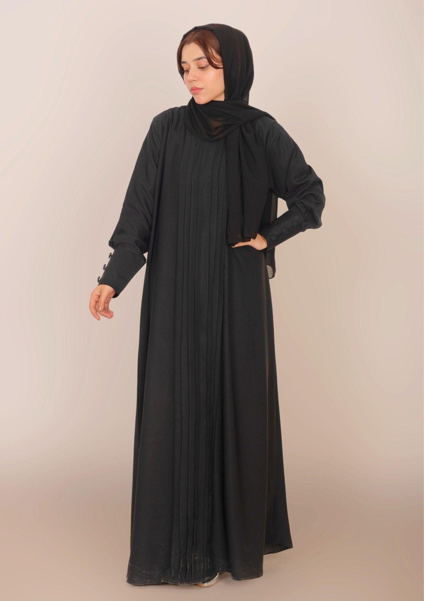 Imported Korean Nida Box Plate Plain Abaya – Black