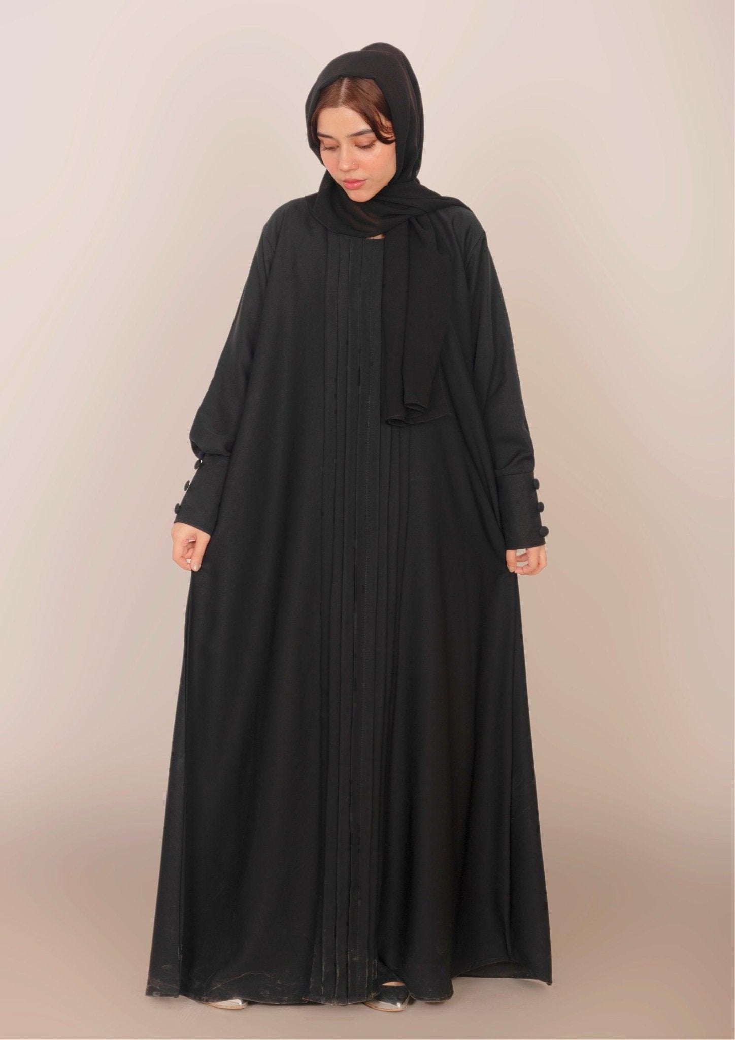 Imported Korean Nida Box Plate Plain Abaya – Black