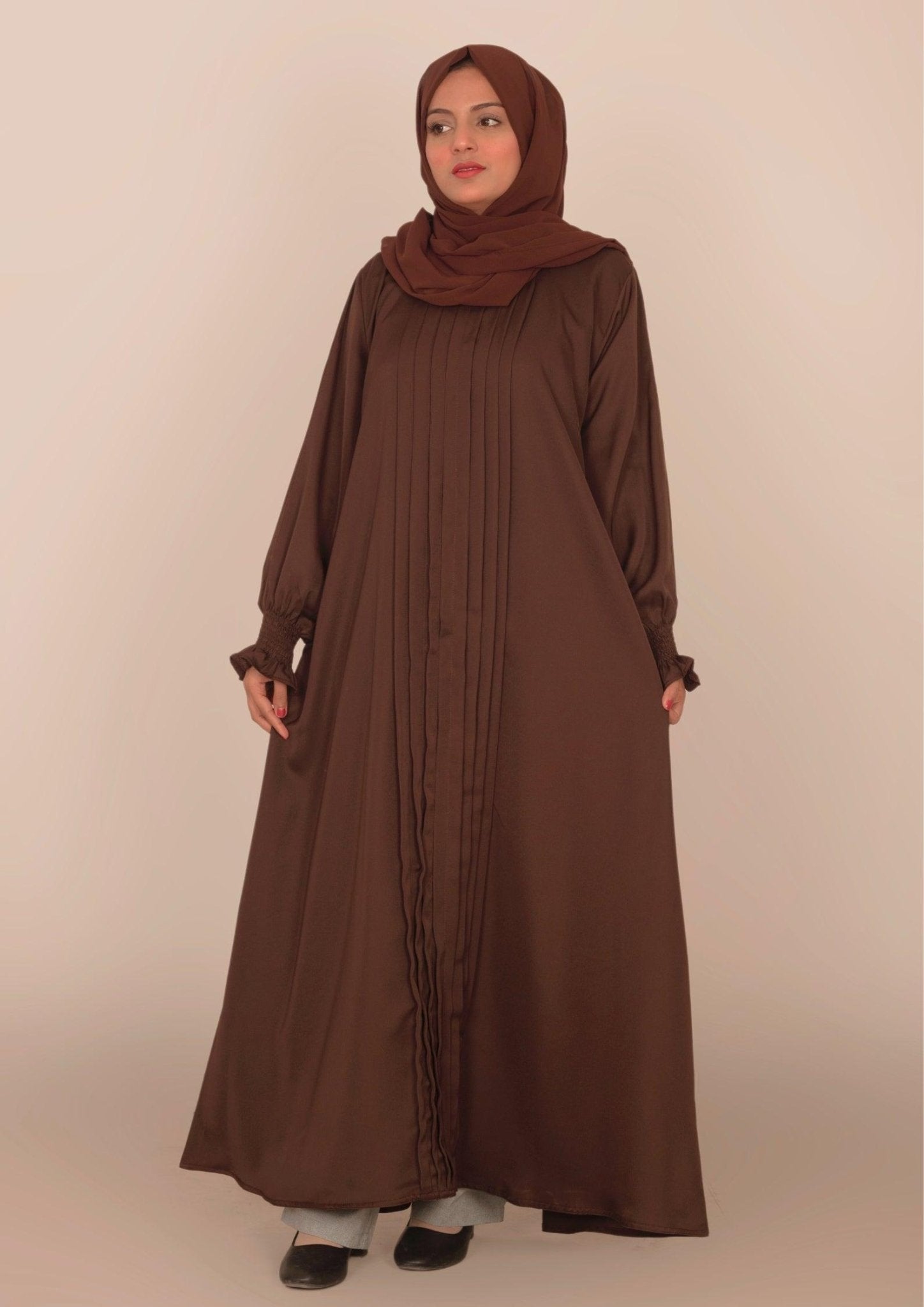 Imported Korean Nida Box Plate Plain Abaya – English Walnut